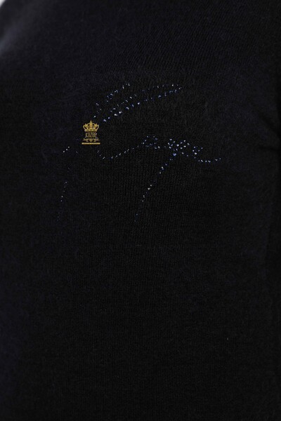 Maglieria da donna all'ingrosso maglione Kazee testo dettagliato manica pietra ricamata - 18734 | KAZEE - Thumbnail