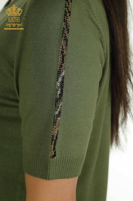 All'ingrosso Maglione di maglieria da donna - Leopardo Pietra Ricamato - Cachi - 30747 | KAZEE
