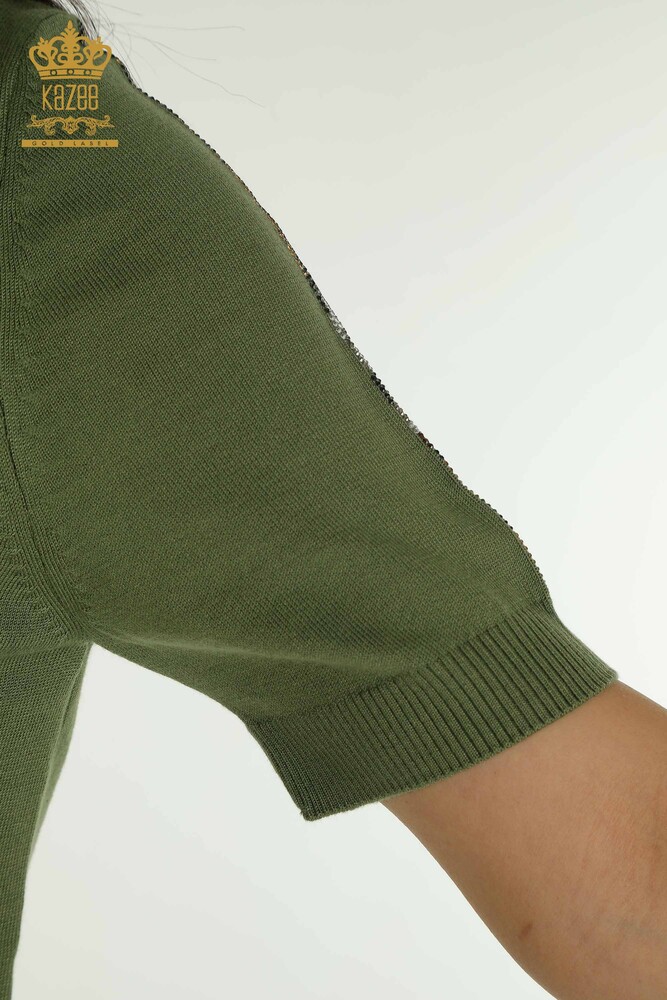 All'ingrosso Maglione di maglieria da donna - Leopardo Pietra Ricamato - Cachi - 30747 | KAZEE - 6