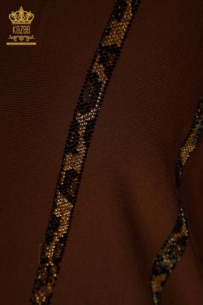 All'ingrosso Maglione Maglieria da Donna - Leopardo Pietra Ricamato - Marrone - 30633 | KAZEE - 3