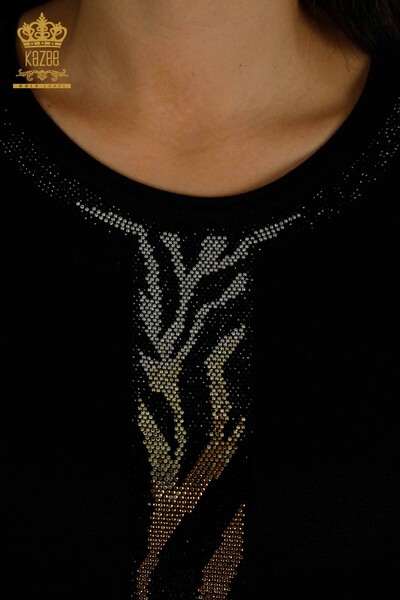 All'ingrosso Maglione di maglieria da donna - Leopardo Pietra Ricamato - Nero - 30324 | KAZEE - Thumbnail