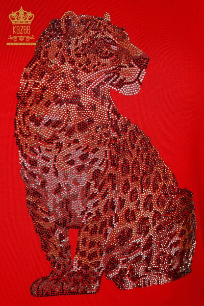 All'ingrosso Maglieria da donna - Modellato leopardata - Manica Ricamata a righe - Manica corta - 16856 | KAZEE - Thumbnail