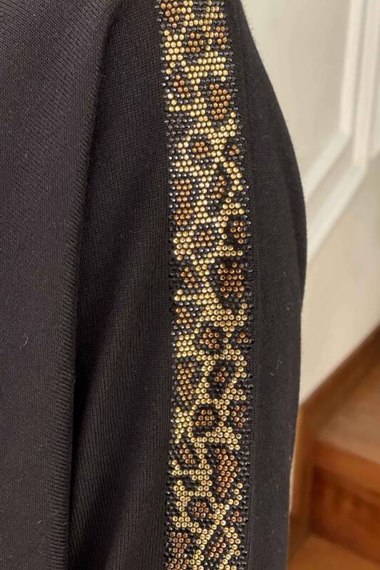 All'ingrosso Maglione di maglieria da donna - Leopardato Dettaglio - Girocollo - 16557 | KAZEE