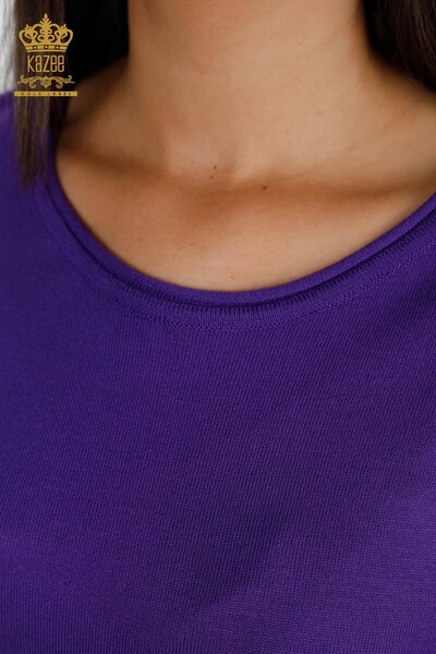 Maglieria da donna all'ingrosso Maglione Manica corta Girocollo Logo - 15943 | KAZEE - Thumbnail
