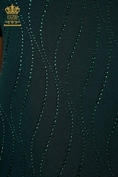İngrosso Maglieria da donna - Manica corta - Dettaglio righe - Pietra ricamata - Colletto rialzato - 16718 | KAZEE - Thumbnail