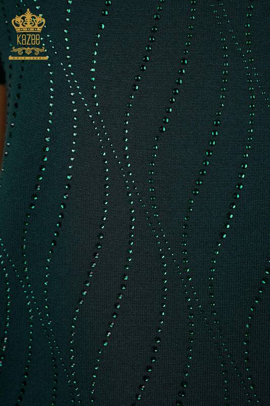 İngrosso Maglieria da donna - Manica corta - Dettaglio righe - Pietra ricamata - Colletto rialzato - 16718 | KAZEE