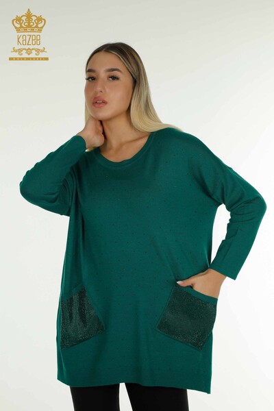 All'ingrosso Maglione di maglieria da donna - Manica lunga - Verde - 30624 | KAZEE - Thumbnail