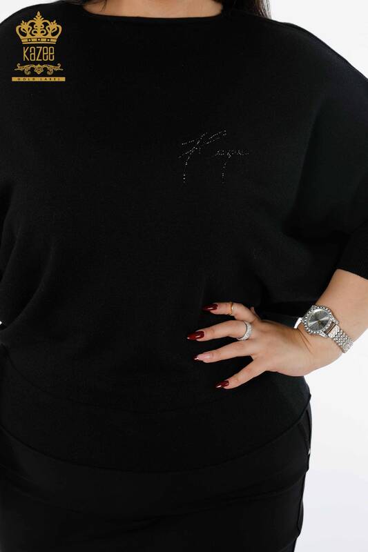 Maglieria da donna all'ingrosso maglione manica a pipistrello Kazee pietra dettagliata ricamata - 16739 | KAZEE