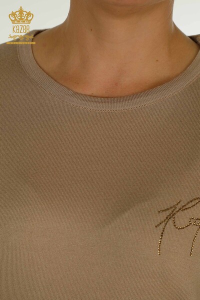 All'ingrosso Maglione di maglieria da donna - Maniche dettagliate - Beige - 30153 | KAZEE - Thumbnail
