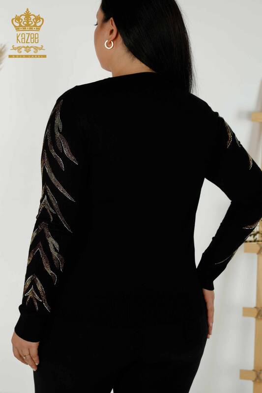 Maglieria da donna all'ingrosso Maglione Manica Dettagliato Nero - 30030 | KAZEE