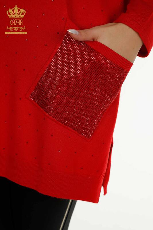 All'ingrosso Maglione di maglieria da donna - Manica lunga - Rosso - 30624 | KAZEE