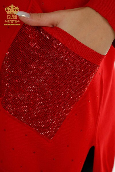 All'ingrosso Maglione di maglieria da donna - Manica lunga - Rosso - 30624 | KAZEE - Thumbnail