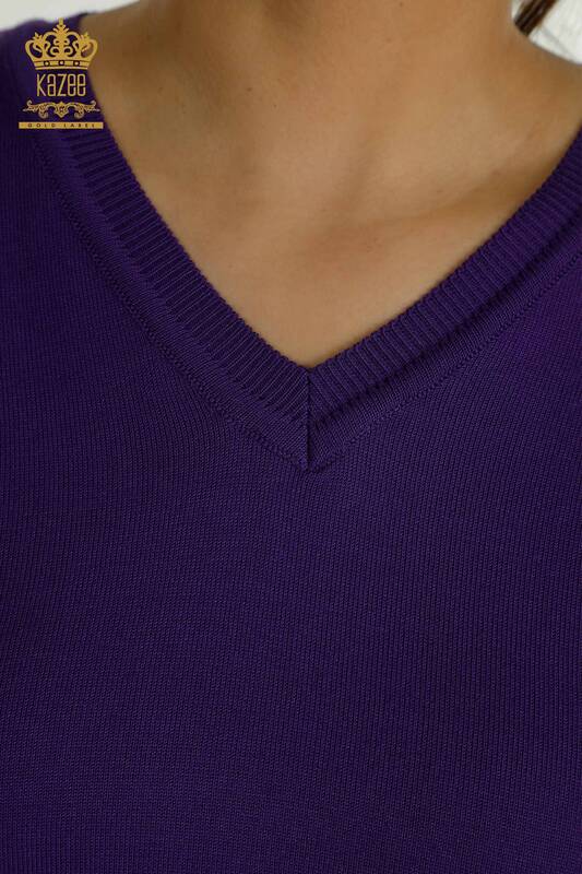 All'ingrosso Maglione di maglieria da donna - Manica lunga - Viola - 11071 | KAZEE
