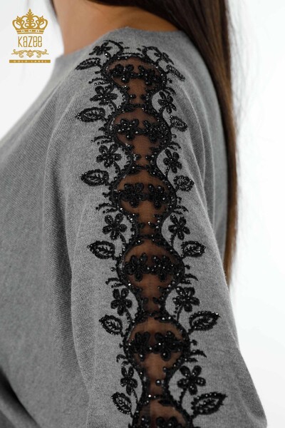 All'ingrossoMaglione di maglieria da donna - Pipistrello a Manica - Grigio - 14721 | KAZEE - Thumbnail