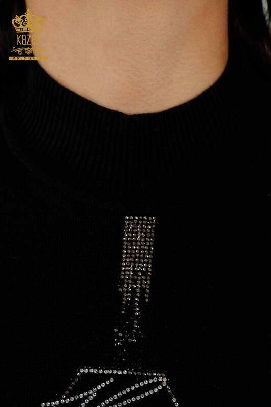 Maglione all'ingrosso di maglieria da donna modello americano nero - 16639 | KAZEE