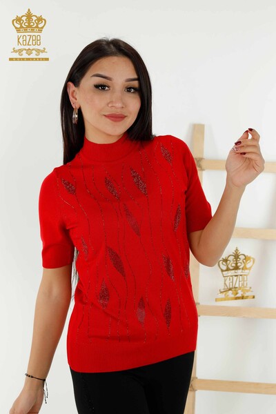 Maglieria da donna all'ingrosso Maglione - Modellato - Rosso - 30182 | KAZEE - Thumbnail