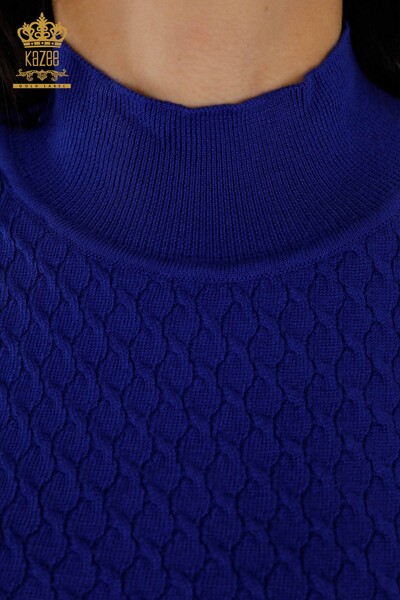 Ingrosso Maglieria Donna Maglione Modello Americano Basic Blu Scuro - 30119 | KAZEE - Thumbnail