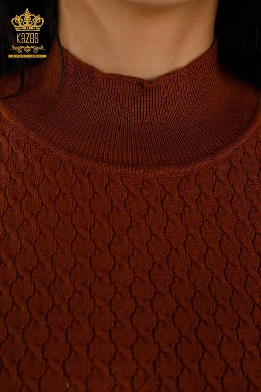 Maglieria da donna all'ingrosso Maglione Modello americano Base Marrone chiaro - 30119 | KAZEE