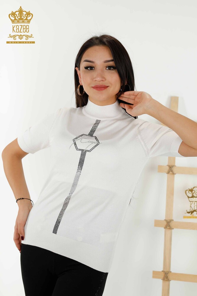 Ingrosso Maglieria Donna Maglione - Modello Americano - Ecru - 16639 | KAZEE - 1