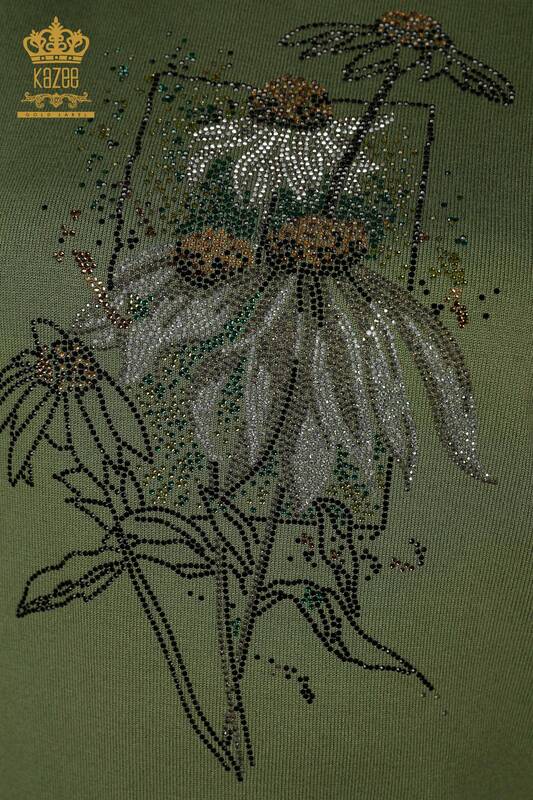 All'ingrosso Maglieria da donna Maglione - Motivo floreale - Cachi - 16963 | KAZEE