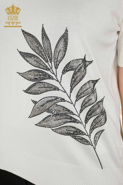 All'ingrosso Maglieria da donna Maglione - Motivo a foglie - Ecru - 16716 | KAZEE - Thumbnail