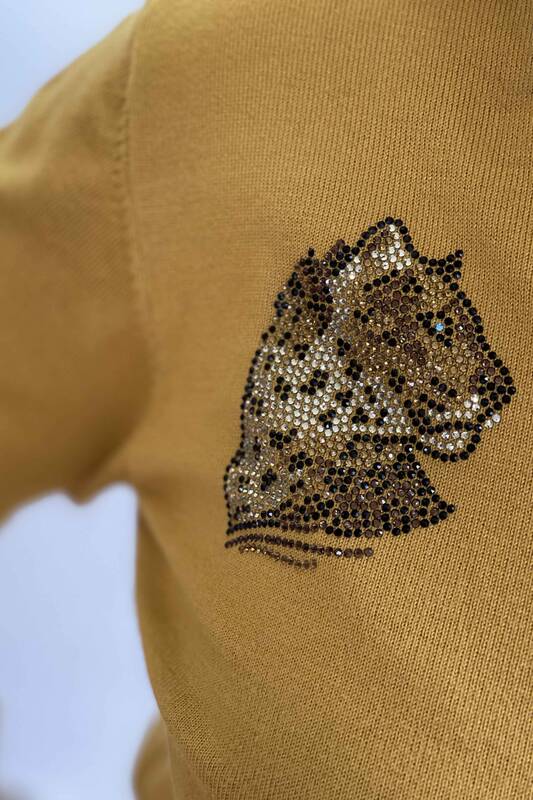 All'ingrosso Maglione di maglieria da donna - Motivo leopardato - Ricamato - 16584 | KAZEE