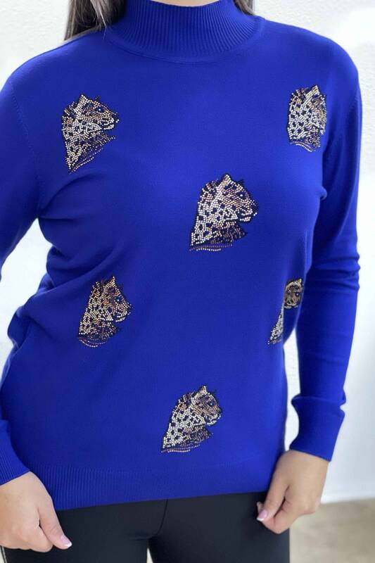 All'ingrosso Maglione di maglieria da donna - Motivo leopardato - Ricamato - 16584 | KAZEE