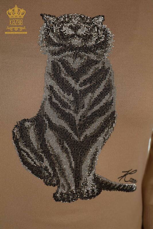 Maglieria Donna all'Ingrosso Maglione Tiger Pattern Beige - 30127 | KAZEE