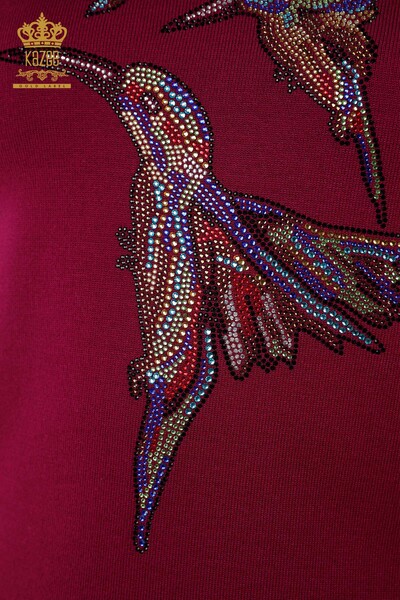 Maglieria da donna all'ingrosso Maglione con motivo a uccelli viola - 16459 | KAZEE - Thumbnail