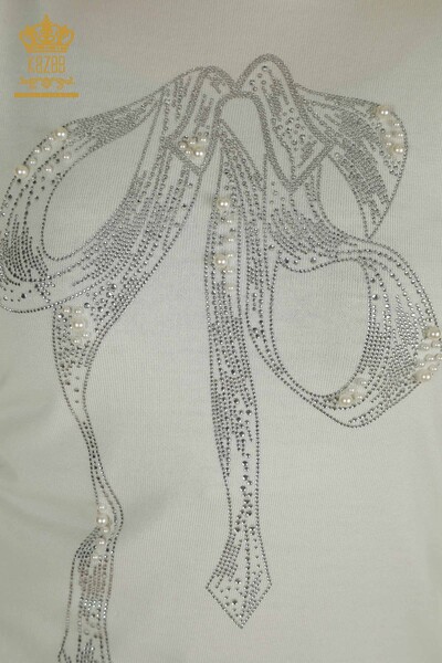All'ingrosso Maglione di maglieria da donna - Perline Pietra Ricamato - Ecru - 30672 | KAZEE - Thumbnail