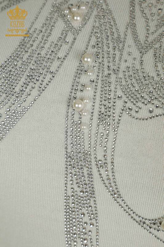 All'ingrosso Maglione di maglieria da donna - Perline Pietra Ricamato - Ecru - 30672 | KAZEE
