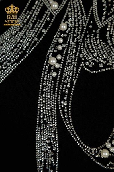 All'ingrosso Maglione di maglieria da donna - Perline - Ricamato pietra - Nero - 30672 | KAZEE - Thumbnail