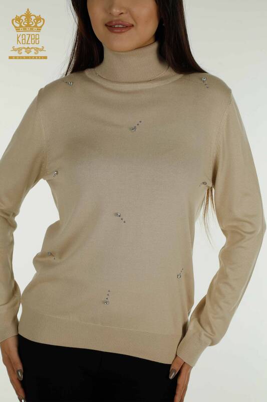 All'ingrosso Maglione di maglieria da donna - Pietra dettagliata - Beige - 30113 | KAZEE