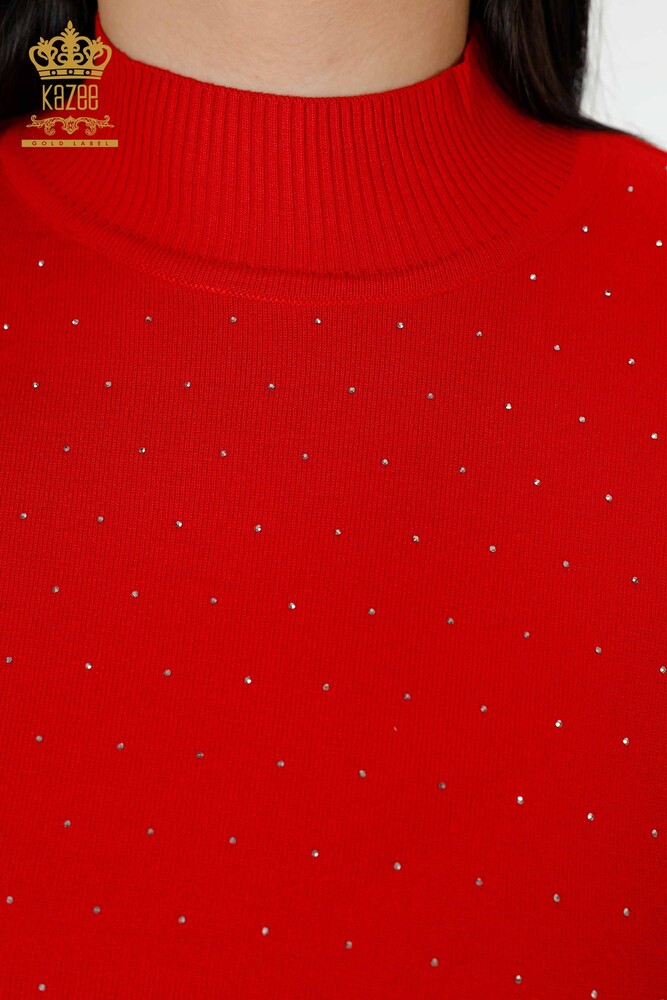All'Ingrosso Maglieria Donna Maglione Pietra Ricamata Rosso - 30014 | KAZEE - 3