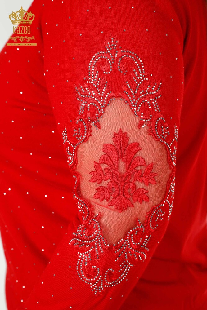 All'Ingrosso Maglieria Donna Maglione Pietra Ricamata Rosso - 30014 | KAZEE - 5