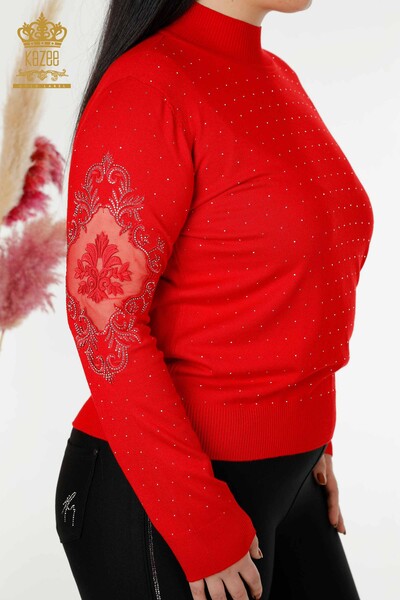 All'Ingrosso Maglieria Donna Maglione Pietra Ricamata Rosso - 30014 | KAZEE - 6
