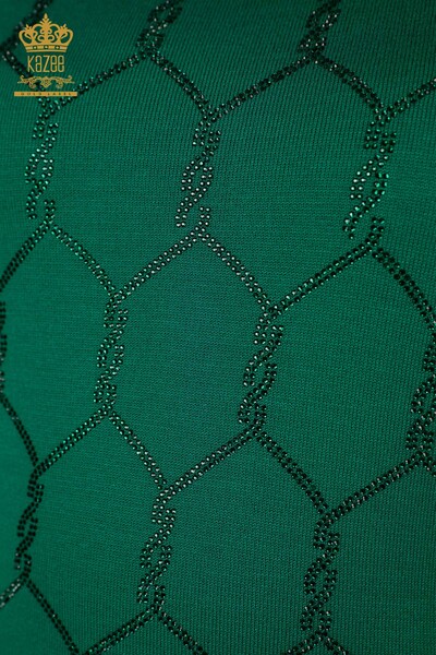 Maglieria Donna all'Ingrosso Maglione Pietra Ricamata Verde - 30317 | KAZEE - Thumbnail