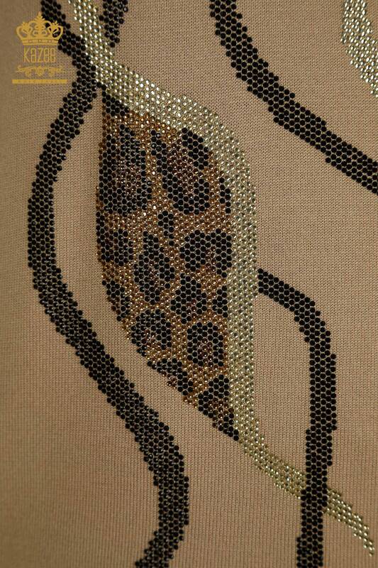All'ingrosso Maglione di maglieria da donna - ricamato pietra - beige - 30096 | KAZEE