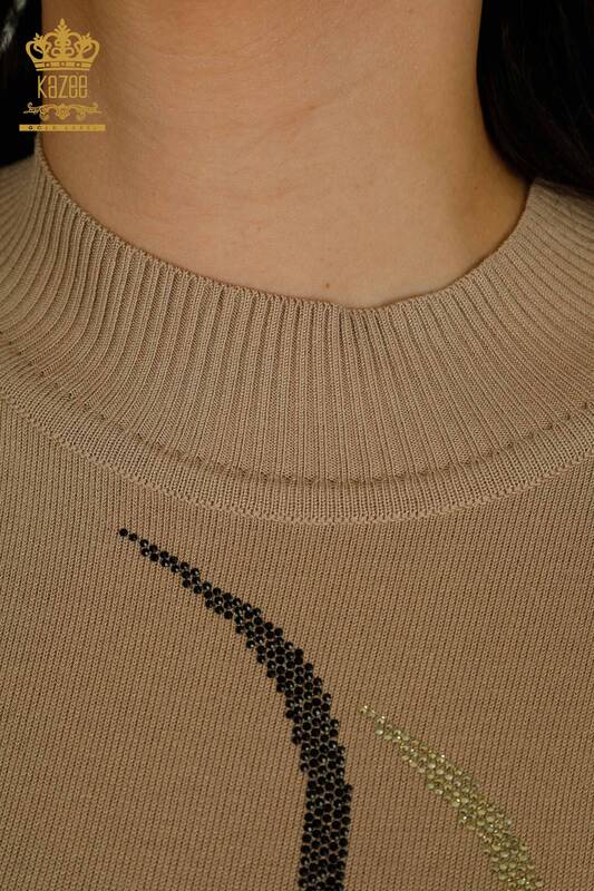 All'ingrosso Maglione di maglieria da donna - ricamato pietra - beige - 30096 | KAZEE