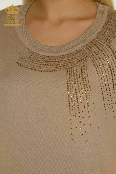 All'ingrosso Maglione di maglieria da donna - Pietra ricamato - beige - 30623 | KAZEE - Thumbnail