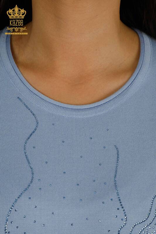 All'ingrosso Maglione di maglieria da donna - Pietra ricamato - blu - 30659 | KAZEE