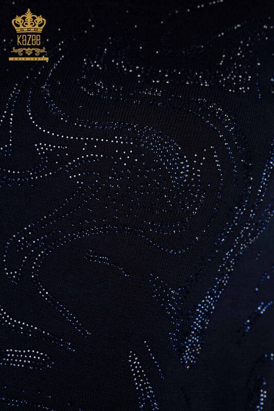 All'ingrosso Maglione di maglieria da donna - Pietra ricamata - Blu navy - 30594 | KAZEE