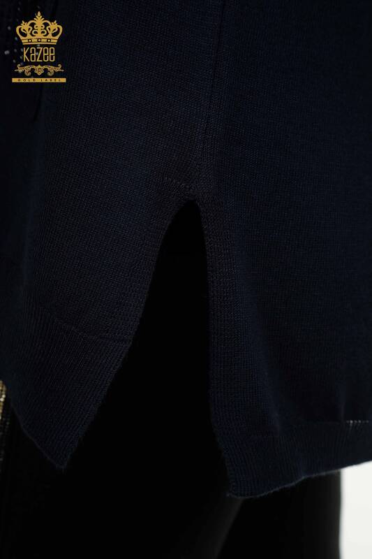 All'ingrosso Maglione di maglieria da donna - Pietra ricamata - blu navy - 30623 | KAZEE