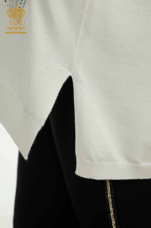 All'ingrosso Maglione di maglieria da donna - Pietra ricamato - ecru - 30623 | KAZEE