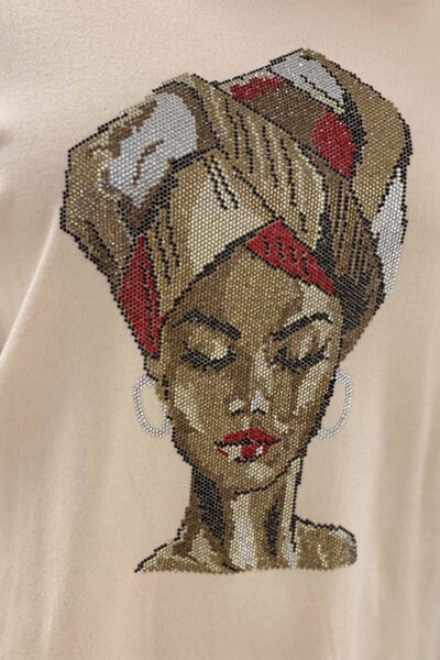 All'ingrosso Maglione di maglieria da donna - Pietra ricamato - Modellato - 16103 | KAZEE - Thumbnail
