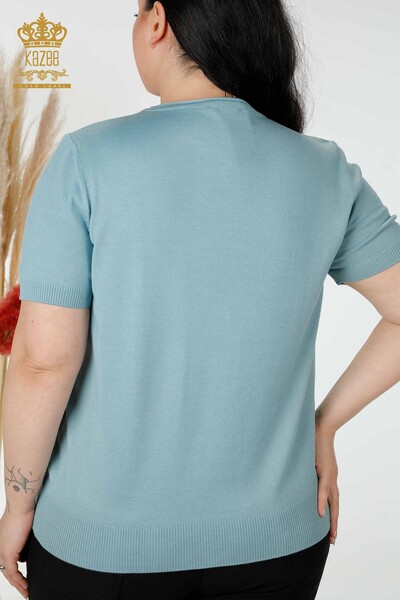 Commercio all'ingrosso Maglieria da donna Maglione Stone Ricamato Motivo Floreale Menta - 16907 | KAZEE - 6