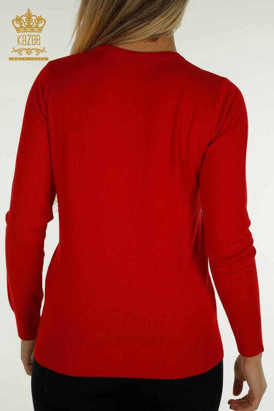 All'ingrosso Maglione di maglieria da donna - Pietra ricamato - Rosso - 30471 | KAZEE