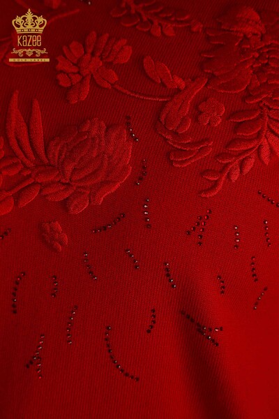 All'ingrosso Maglione di maglieria da donna - Floreale ricamato - rosso - 16849 | KAZEE - Thumbnail