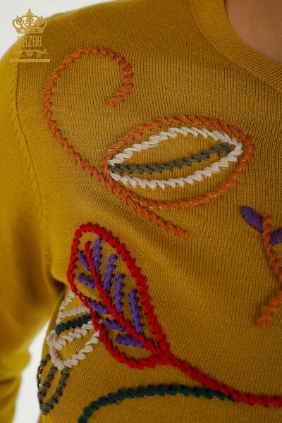 All'ingrosso Maglione di maglieria da donna - Ricamo - Modellato - Senape - 30652 | KAZEE - Thumbnail