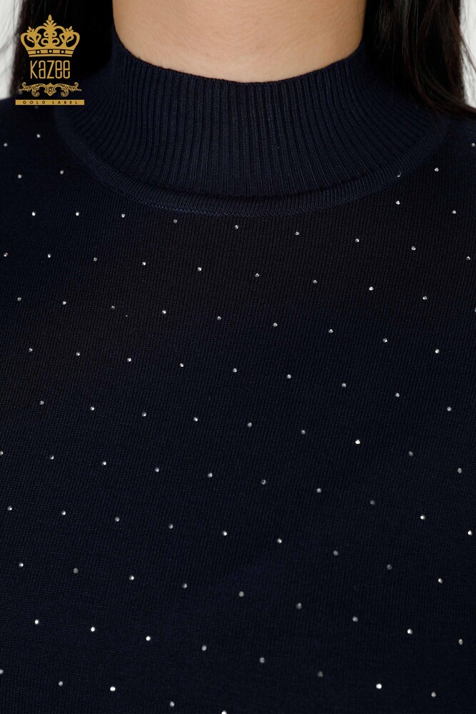 All'Ingrosso Maglieria Donna Maglione Stone Ricamato Navy - 30014 | KAZEE - 3